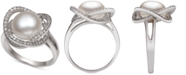 Macy's Cultured Freshwater Pearl (9mm) & Cubic Zirconia Statement Ring in Sterling Silver